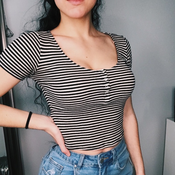 La Hearts Tops - Black and white striped shirt